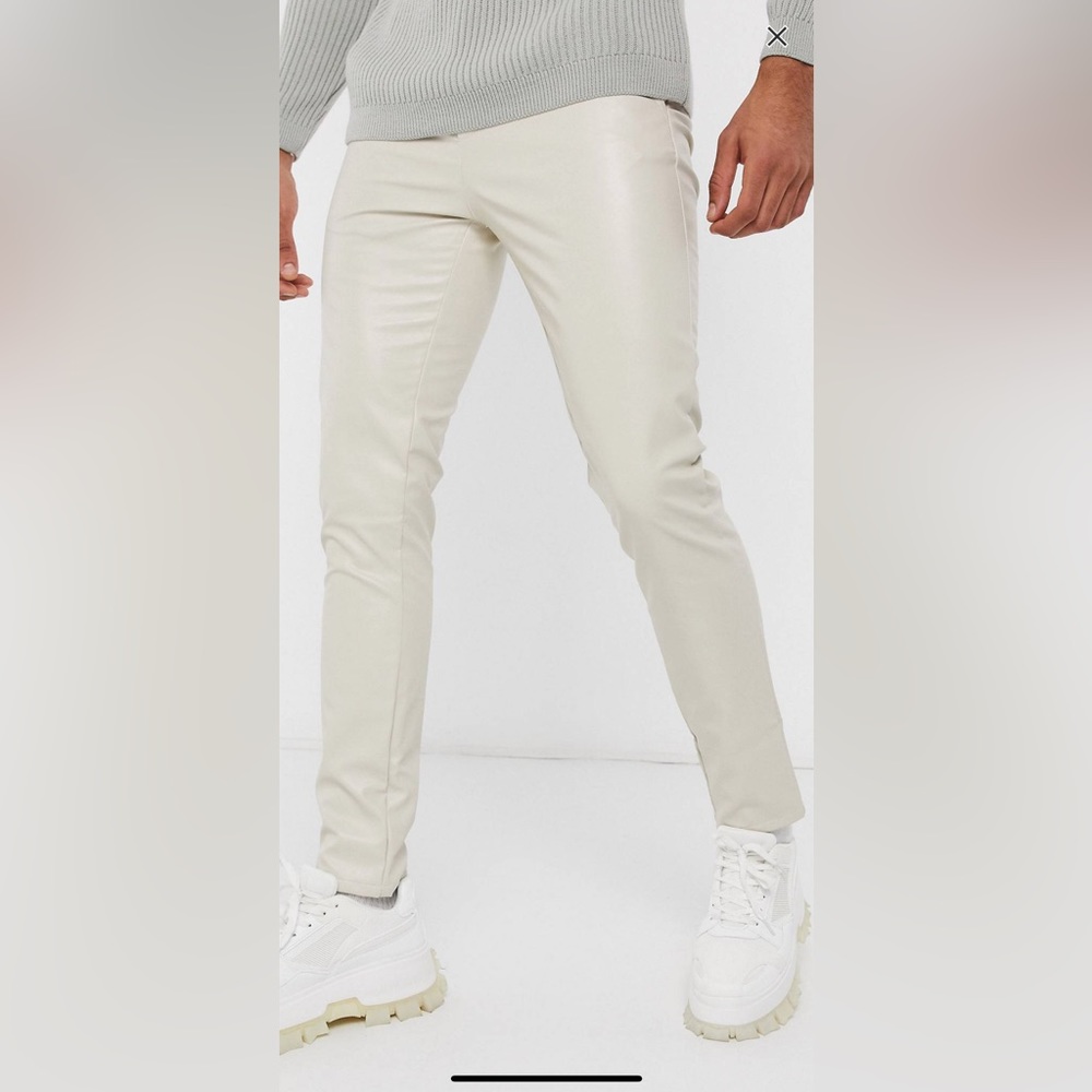 ASOS DESIGN slim fit faux leather pants in beige (30x32)